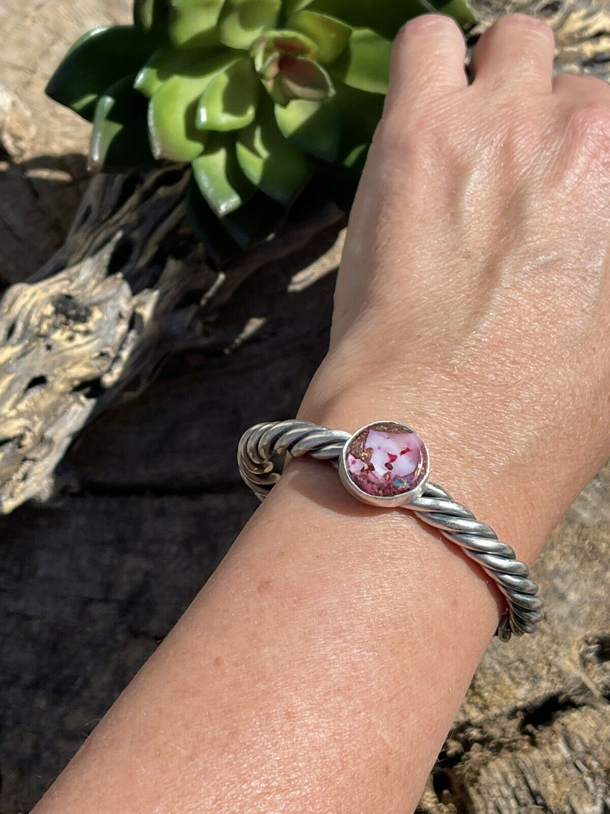 Handcrafted Pink Dream Mojave Sterling Silver Custom Cuff
