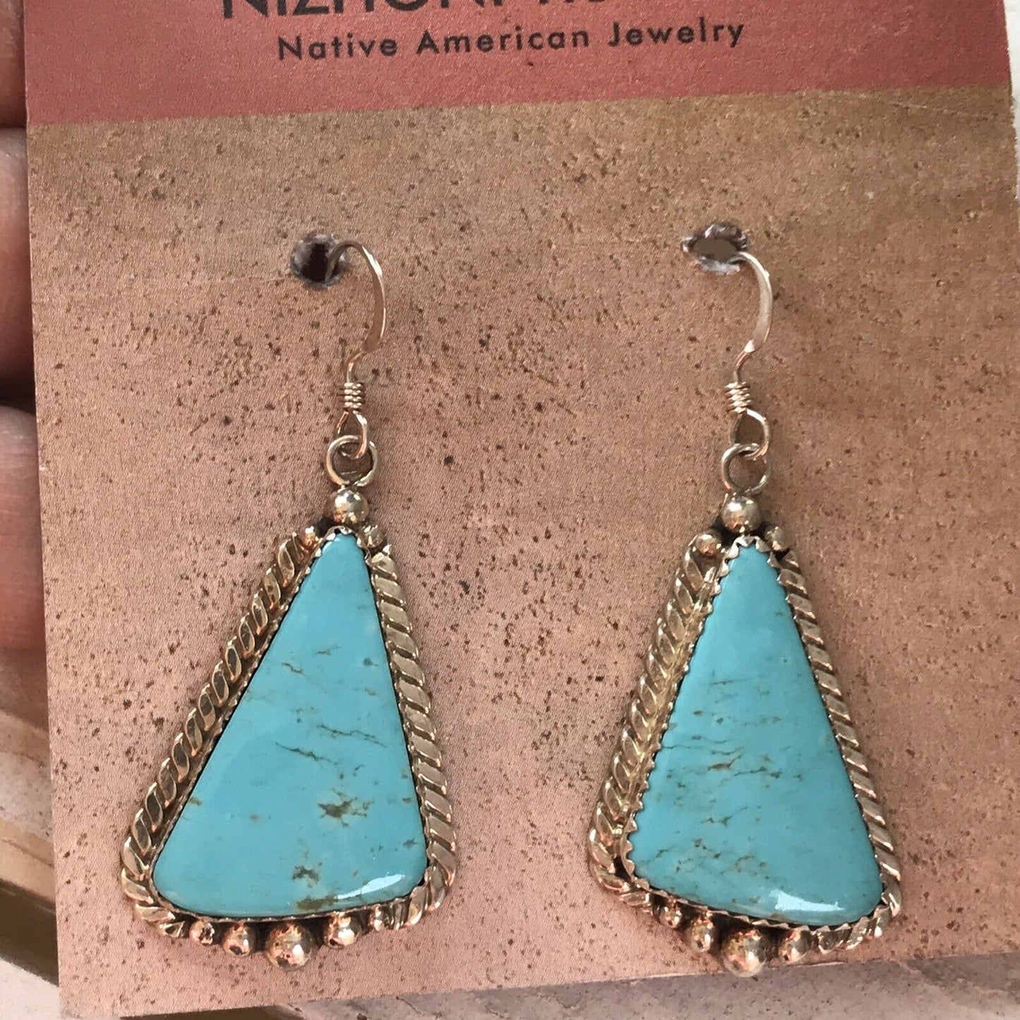 Navajo Sterling Silver Turquoise Stone Dangle Earrings Signed