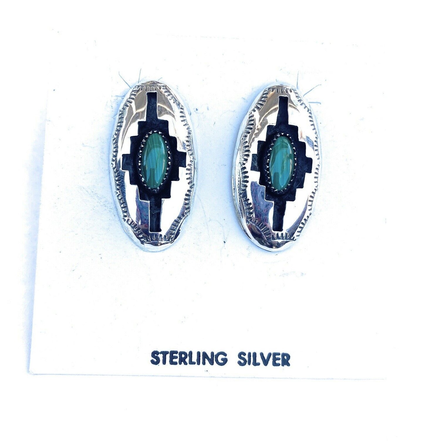 Navajo Malachite & Sterling Silver Shadow Box Post Earrings