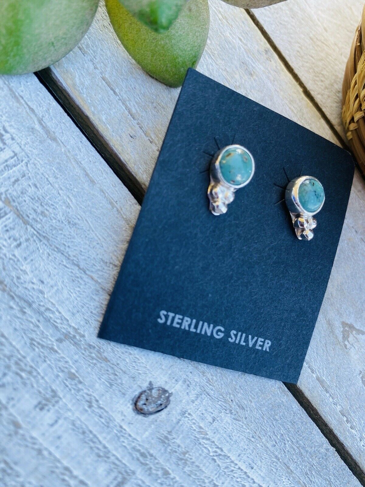 Handcrafted Sterling Silver And Turquoise Stud Earrings Signed