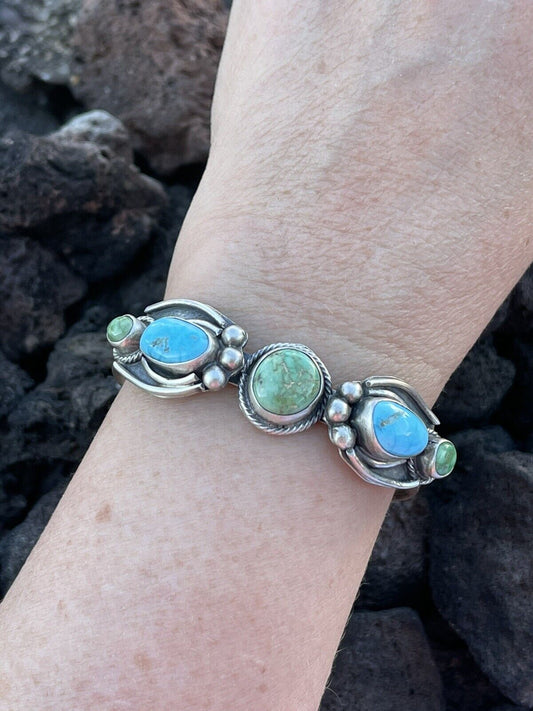 Handcrafted Sterling Sonoran Gold & Golden Hills Turquoise Cuff Bracelet Signed /