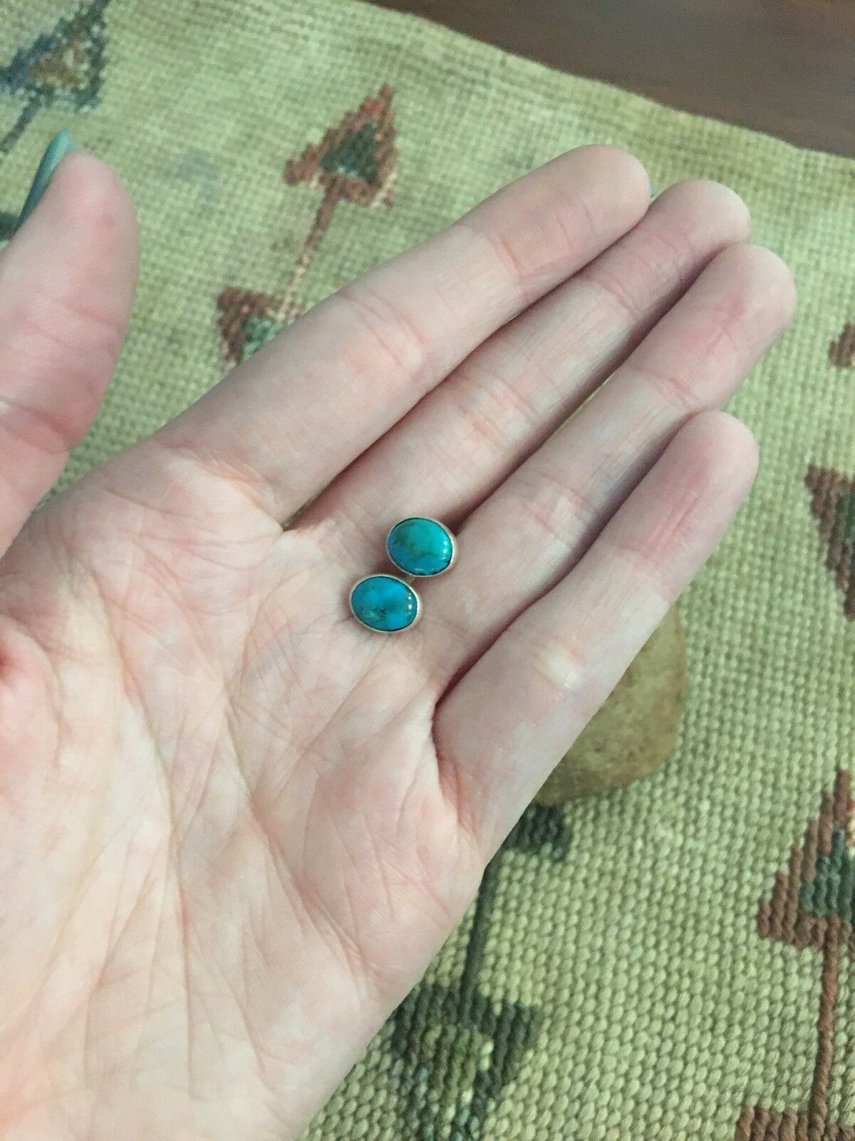 Handcrafted Beautiful Turquoise And Sterling Silver Studs