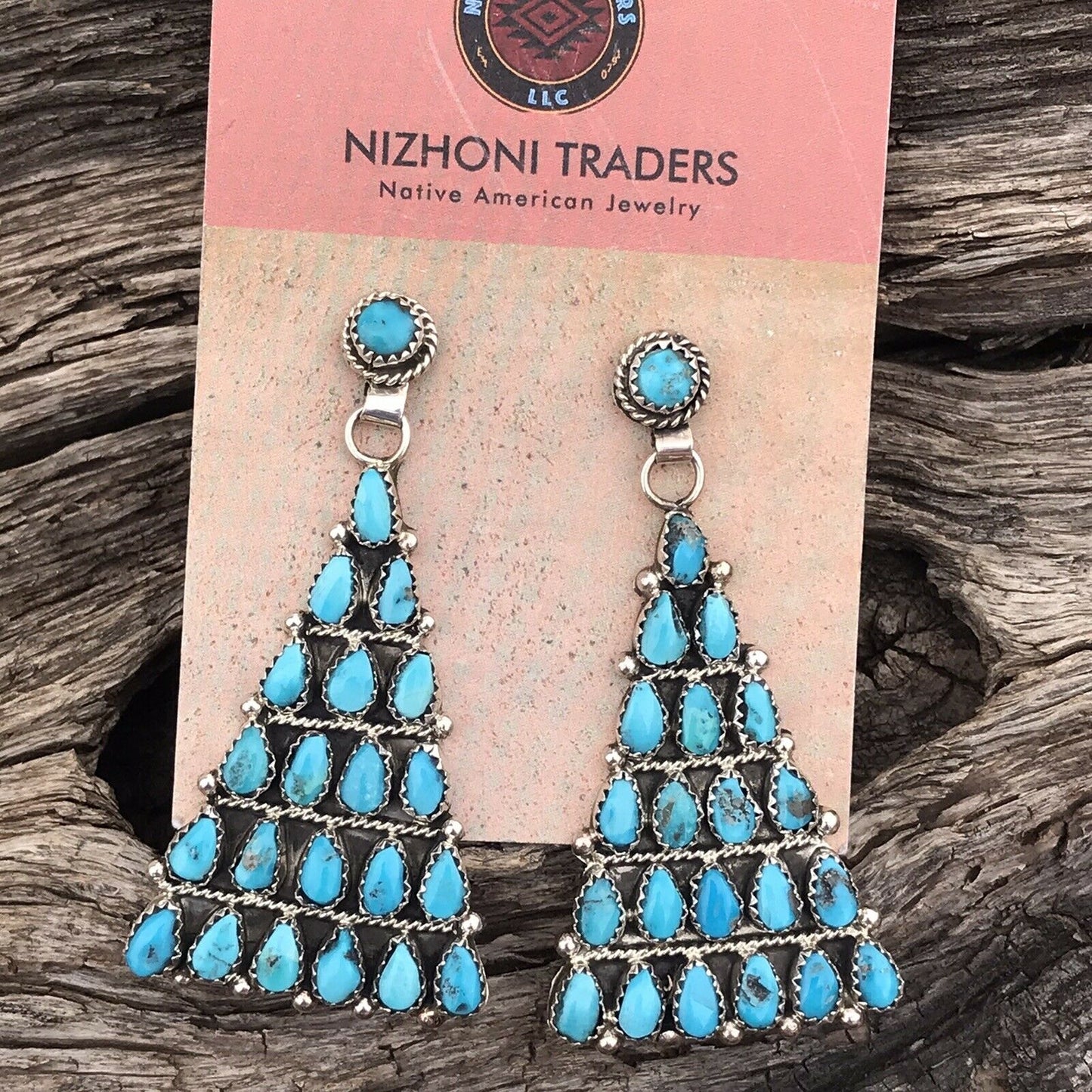 Navajo Sleeping Beauty Turquoise Sterling Silver Dangle Earrings