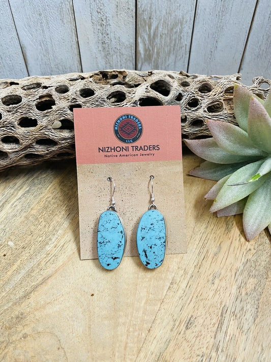 Navajo Kingman Turquoise & Sterling Silver Dangle Earrings Signed