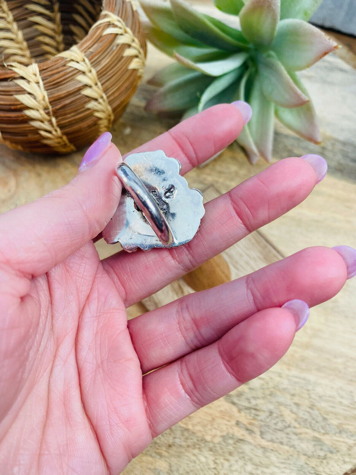 Handcrafted Wild Horse And Sterling Silver Heart Ring Size 11.5