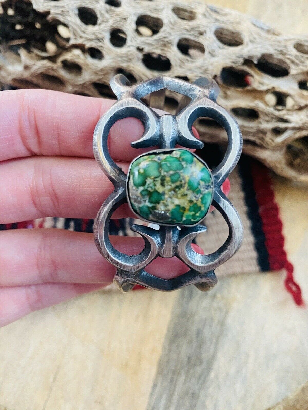 Handcrafted Sterling Silver & Sonoran Gold Turquoise Cuff Bracelet By Chimney Butte
