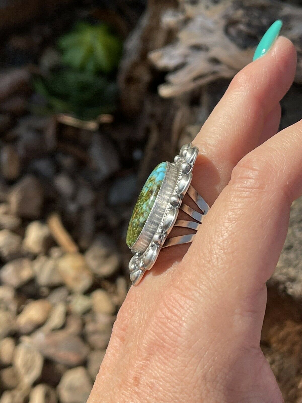 DOLIOX Genuine Turquoise Rings For Women Natural Teardrop