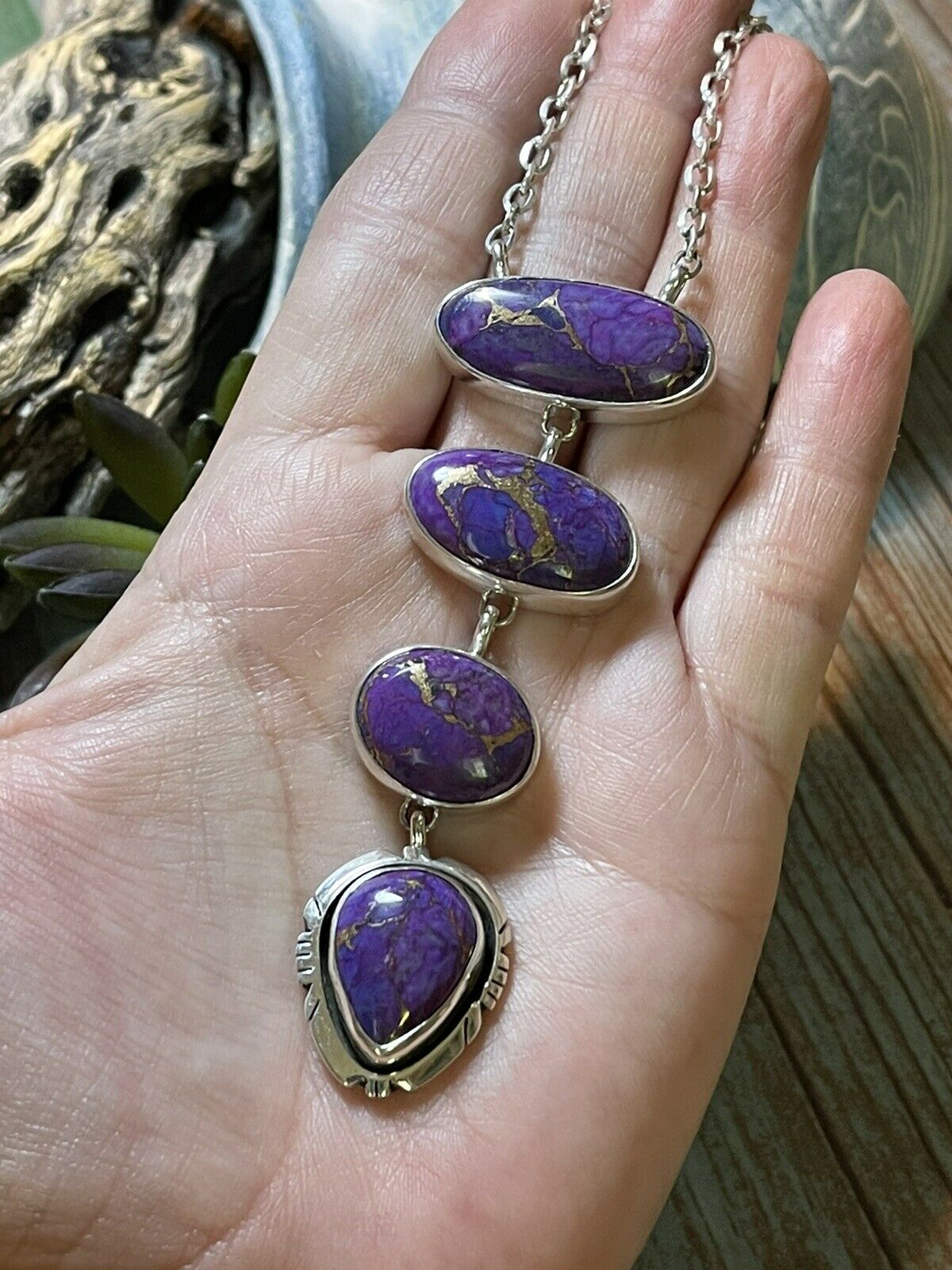 Handcrafted Purple Dream Mojave & Sterling Silver Lariat Necklace