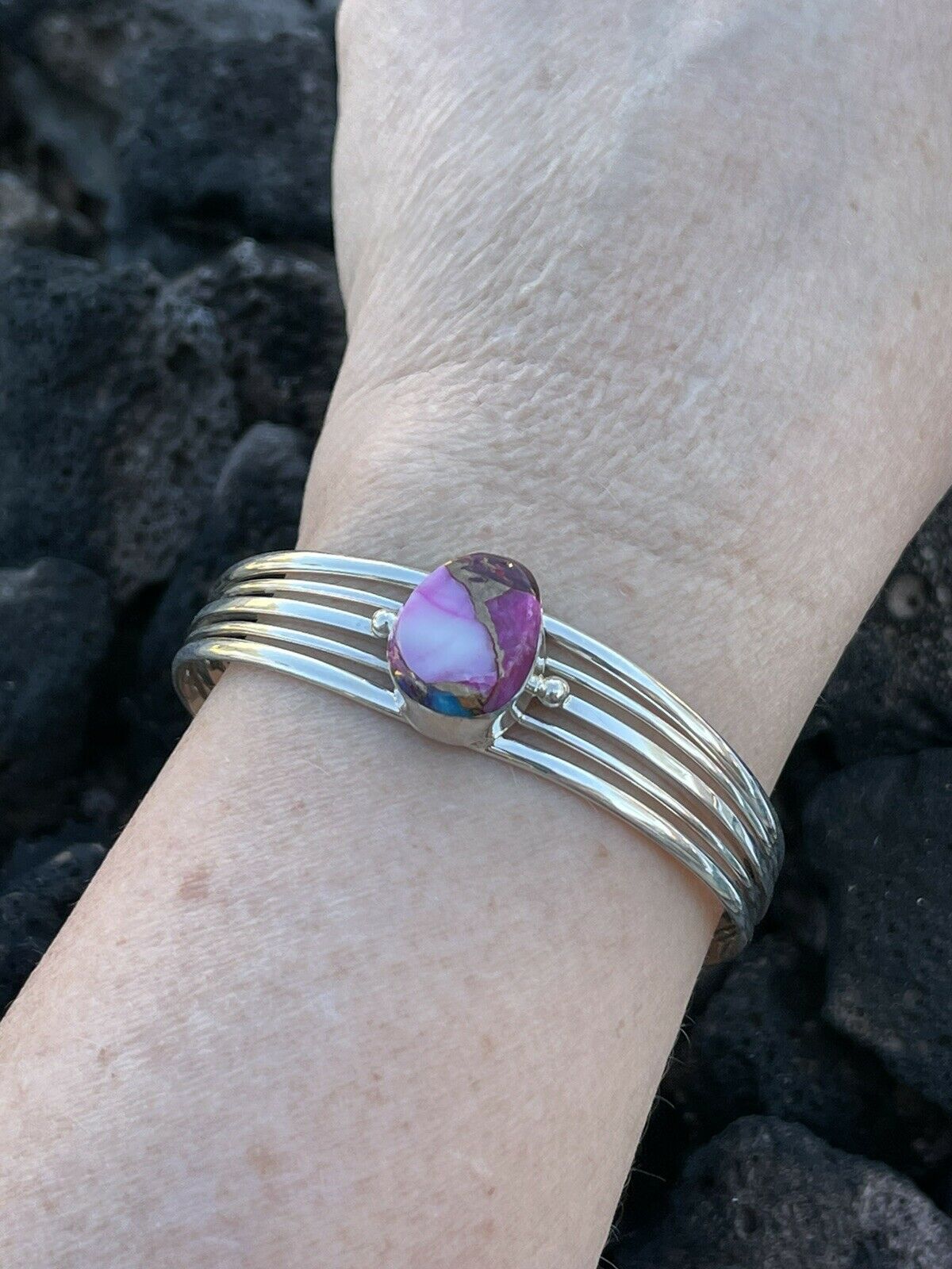 Handcrafted Pink Dream Mojave Sterling Silver Custom Cuff
