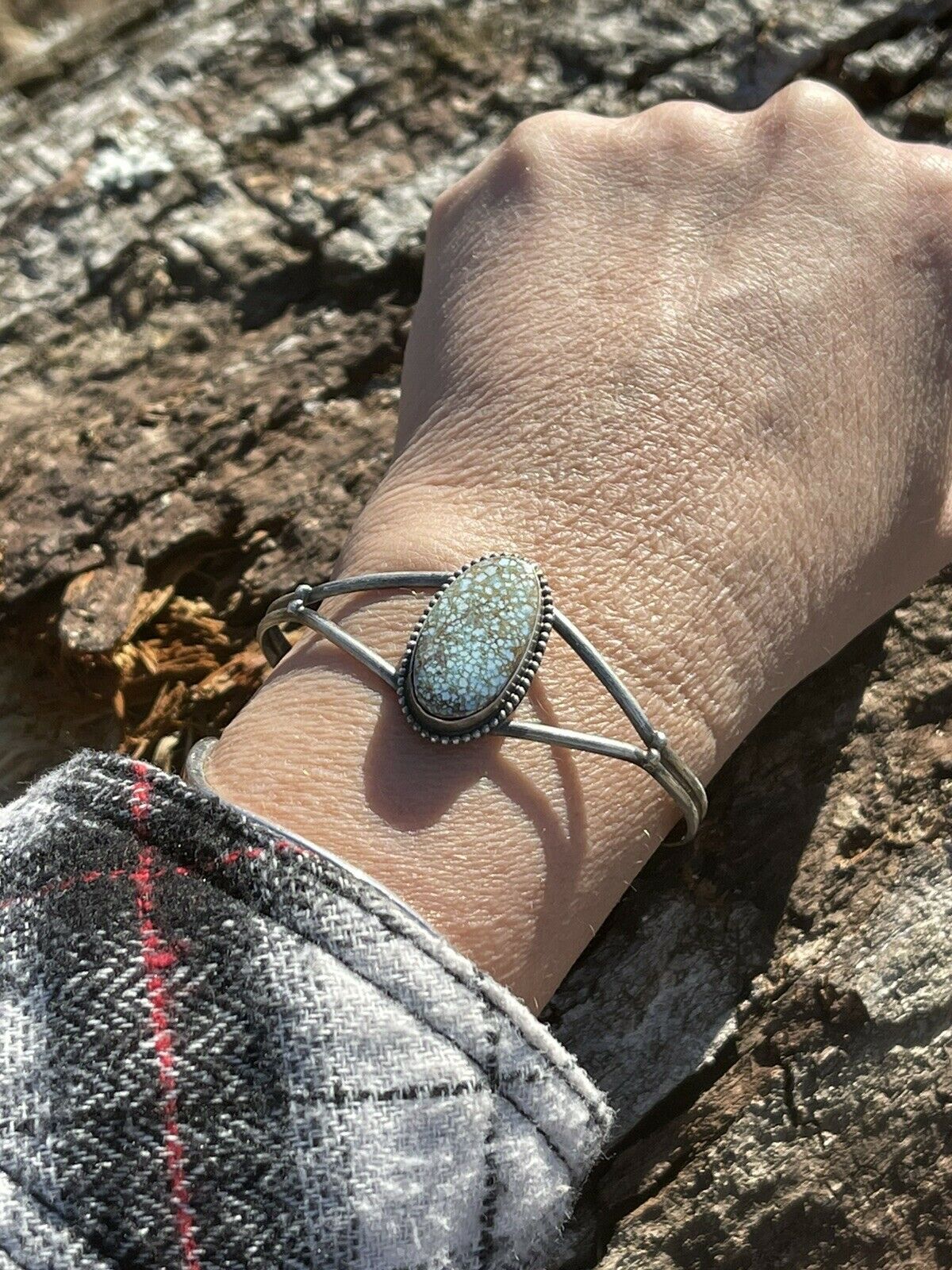 Handcrafted Sterling Silver & Number 8 Turquoise Signed Cuff Signed S.Cooke