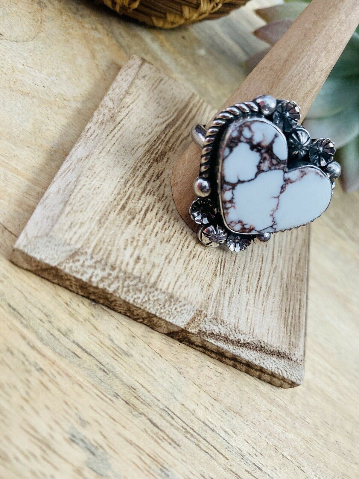 Handcrafted Wild Horse And Sterling Silver Heart Ring Size 11.5
