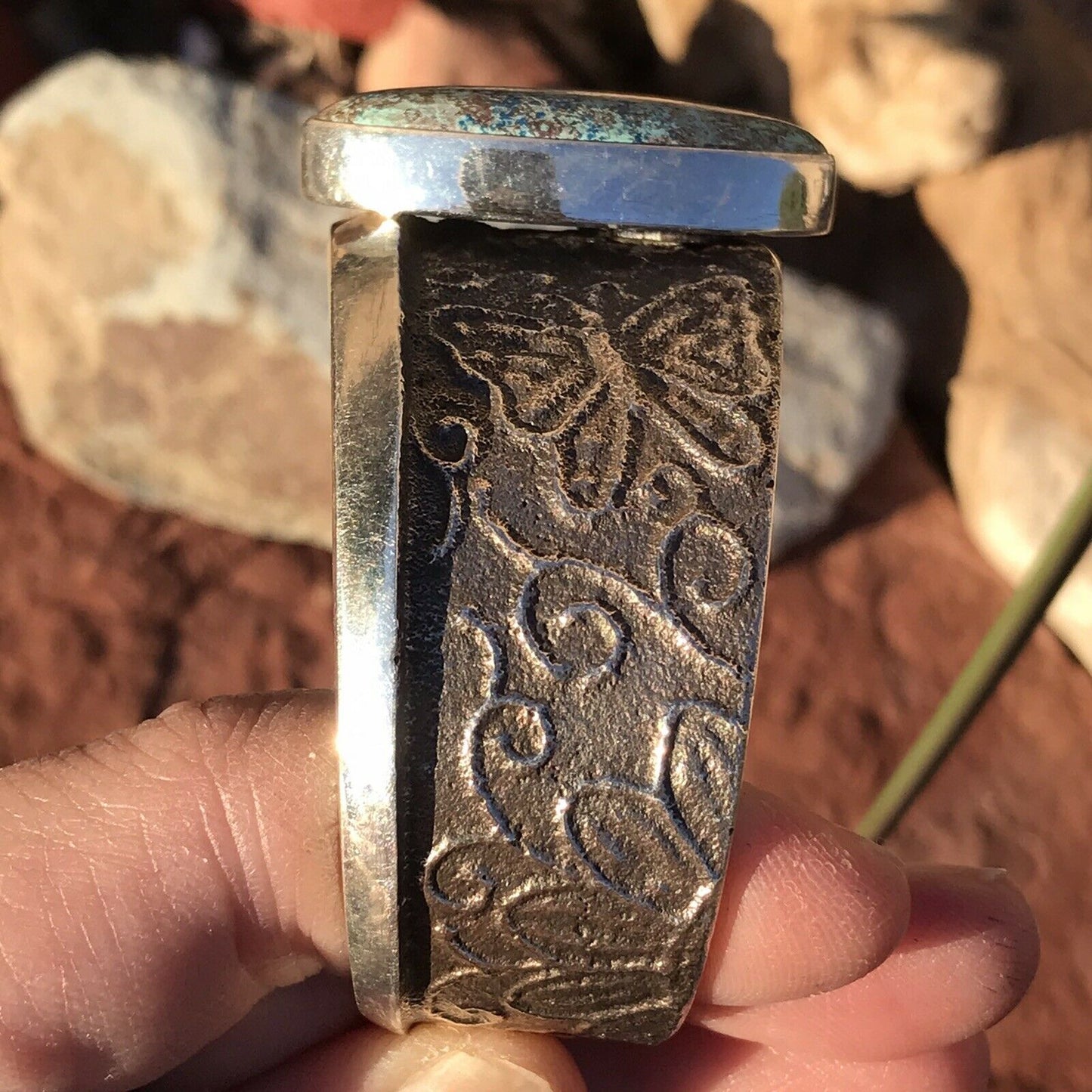 Navajo Sterling Silver & Turquoise Butterfly Cuff  Bracelet