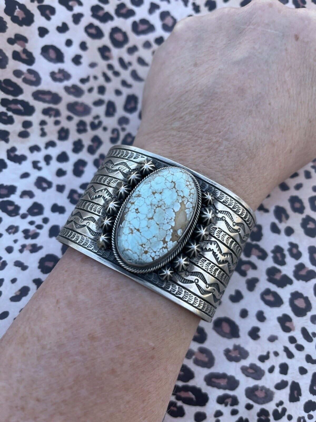 Handcrafted Handmade Sterling & Number 8 Turquoise Signed Cuff Signed Danny Clark