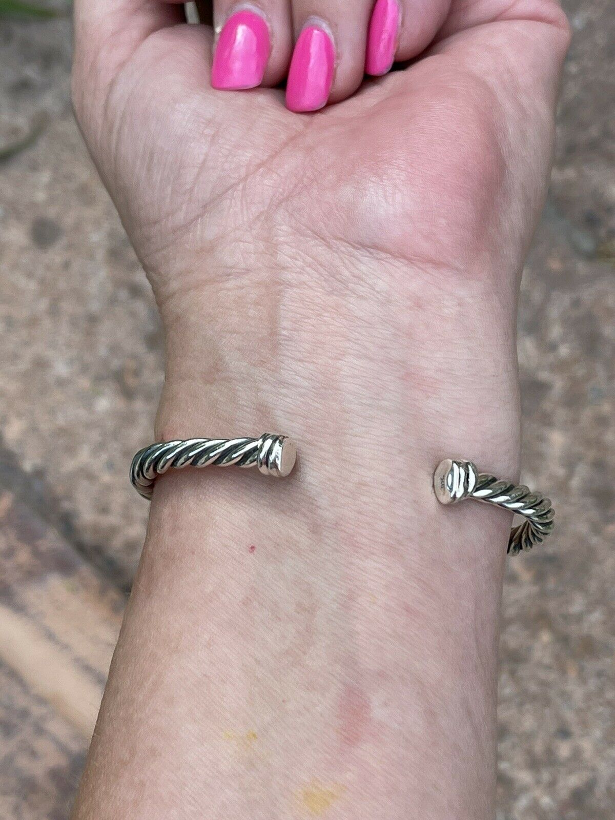 Handcrafted Pink Dream Mojave & Sterling Silver Bracelet Rope Cuff