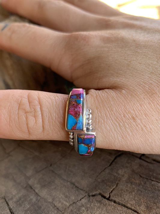 Handcrafted Pink Dream Mojave & Sterling Silver Band