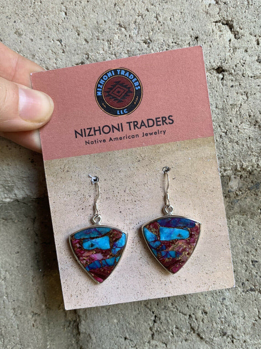 Handcrafted Pink Dream Mohave & Sterling Silver Slice of Pie Dangle Earrings