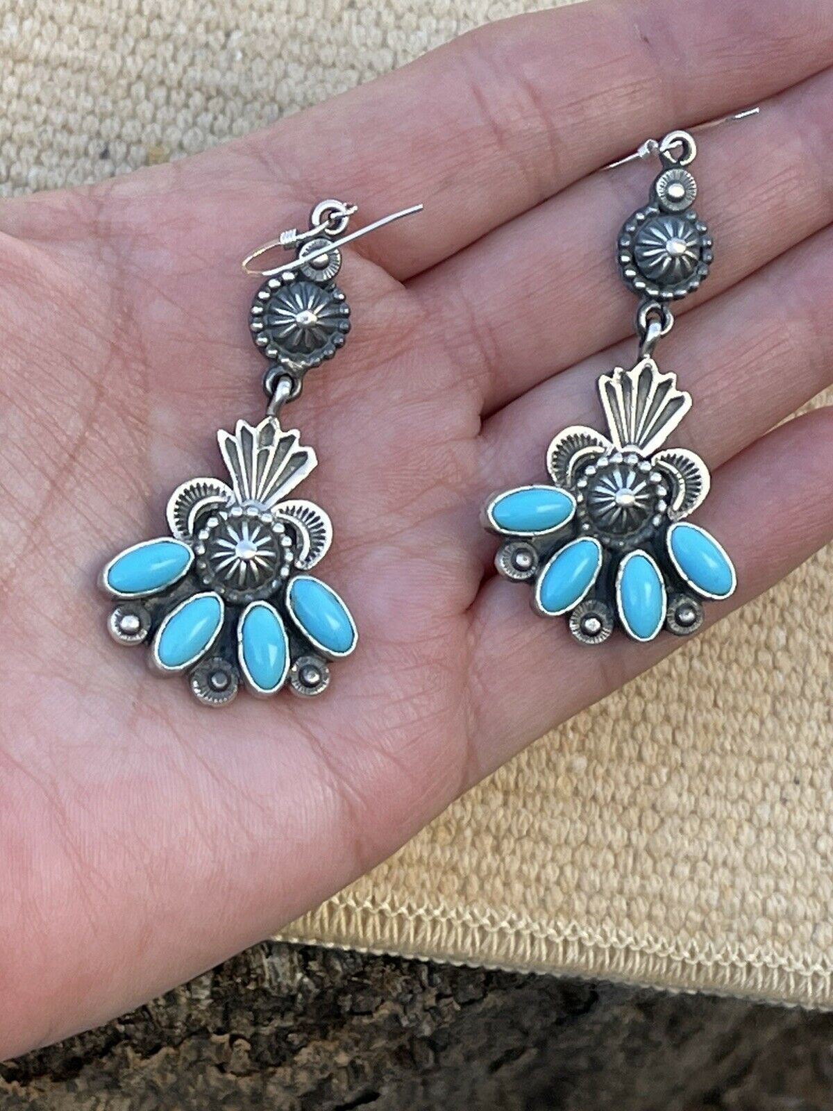 M & R Calladitto Navajo Turquoise Sterling Silver Dangle Earrings