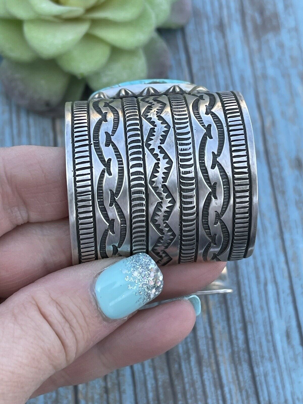 Handmade Sterling & Number 8 Turquoise Signed Cuff Signed Danny Clark