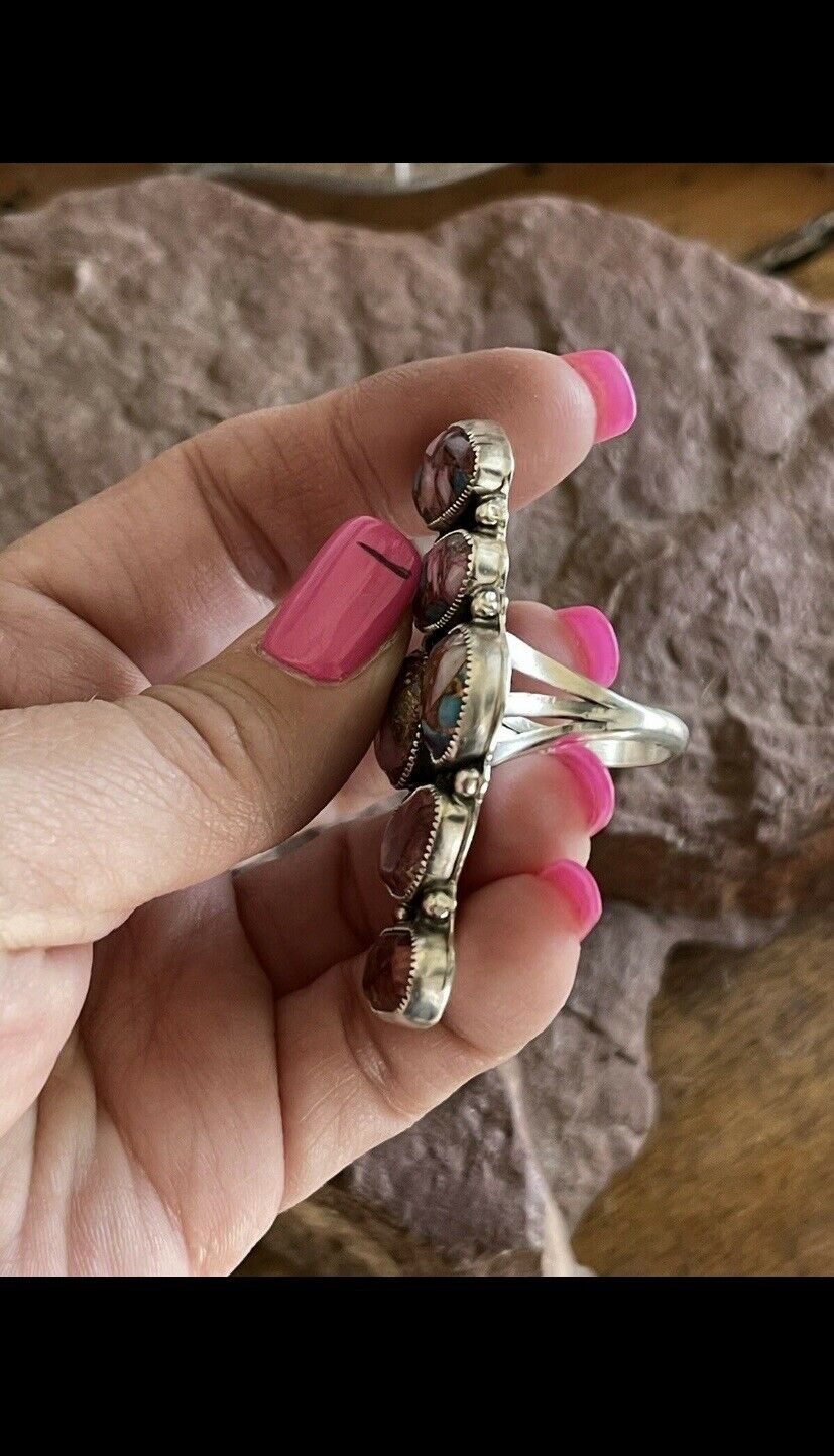 Handcrafted Pink Dream Mohave & Sterling Silver 6 Stone Ring