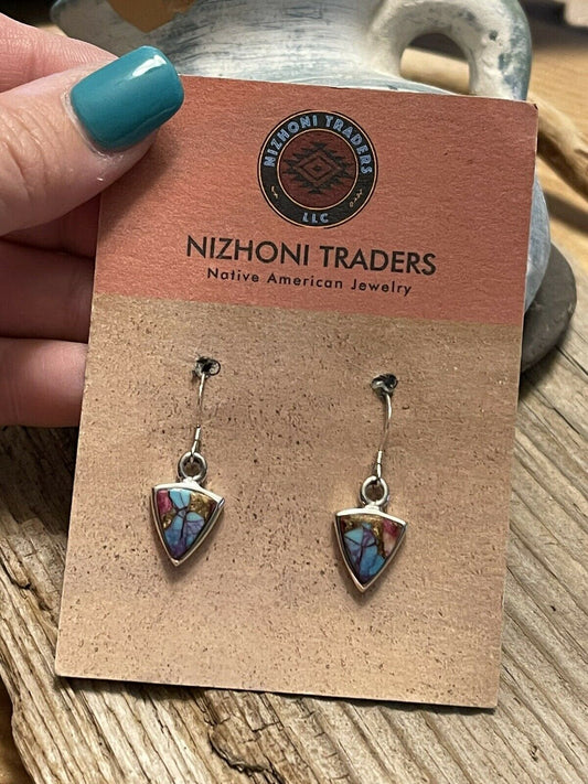 Handcrafted Pink Dream Mojave & Sterling Silver Triangle Dangle Earrings