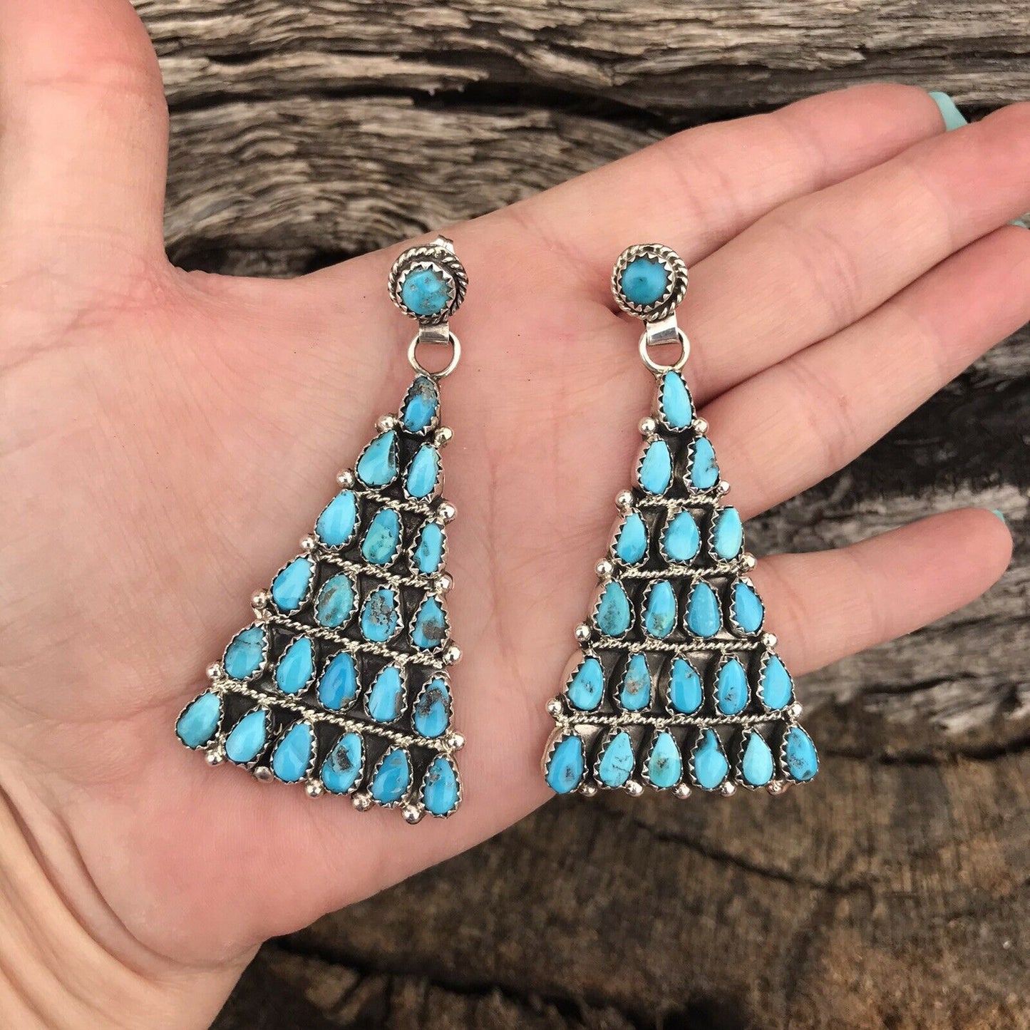 Navajo Sleeping Beauty Turquoise Sterling Silver Dangle Earrings