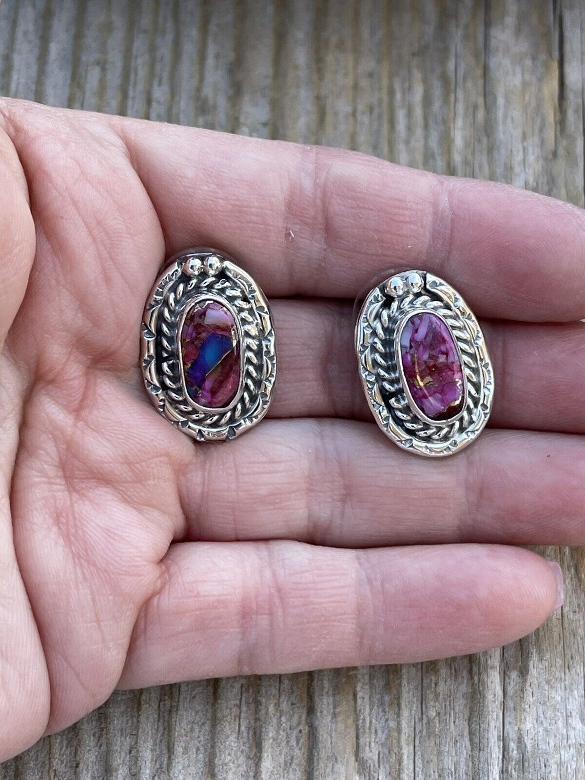 Navajo Pink Dream Mojave & Sterling Silver oval Stud Earrings