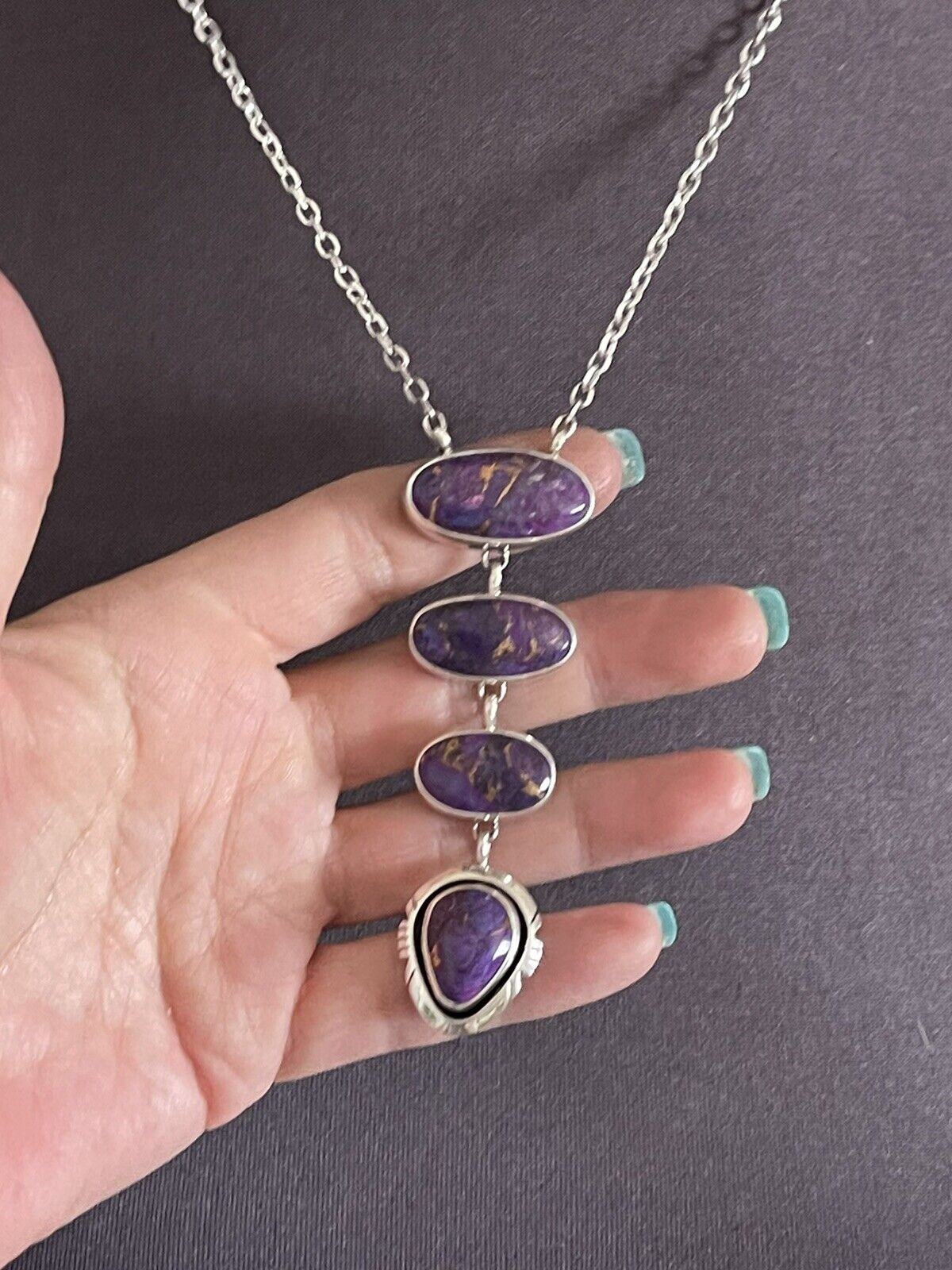 Handcrafted Purple Dream Mojave & Sterling Silver Lariat Necklace