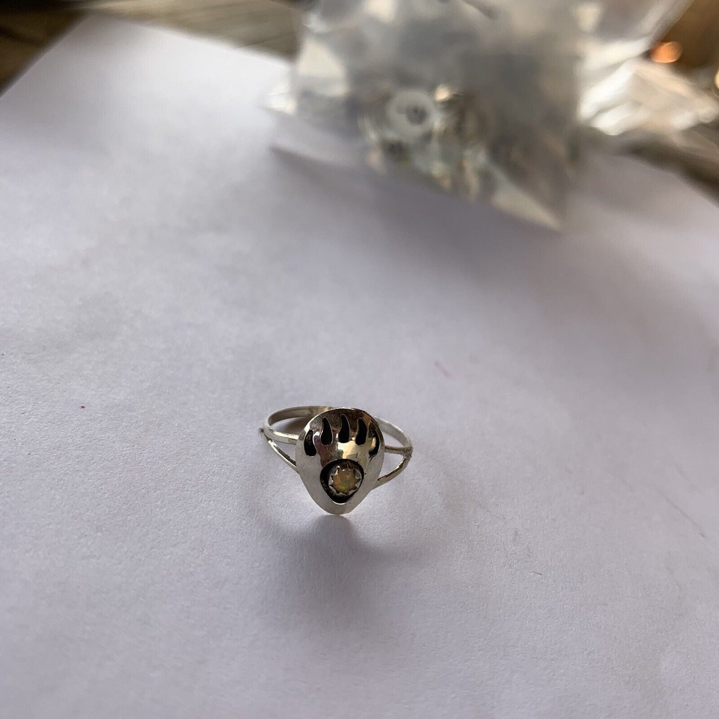 Handcrafted Sterling Silver Hot Pink Opal Bear Paw Ring