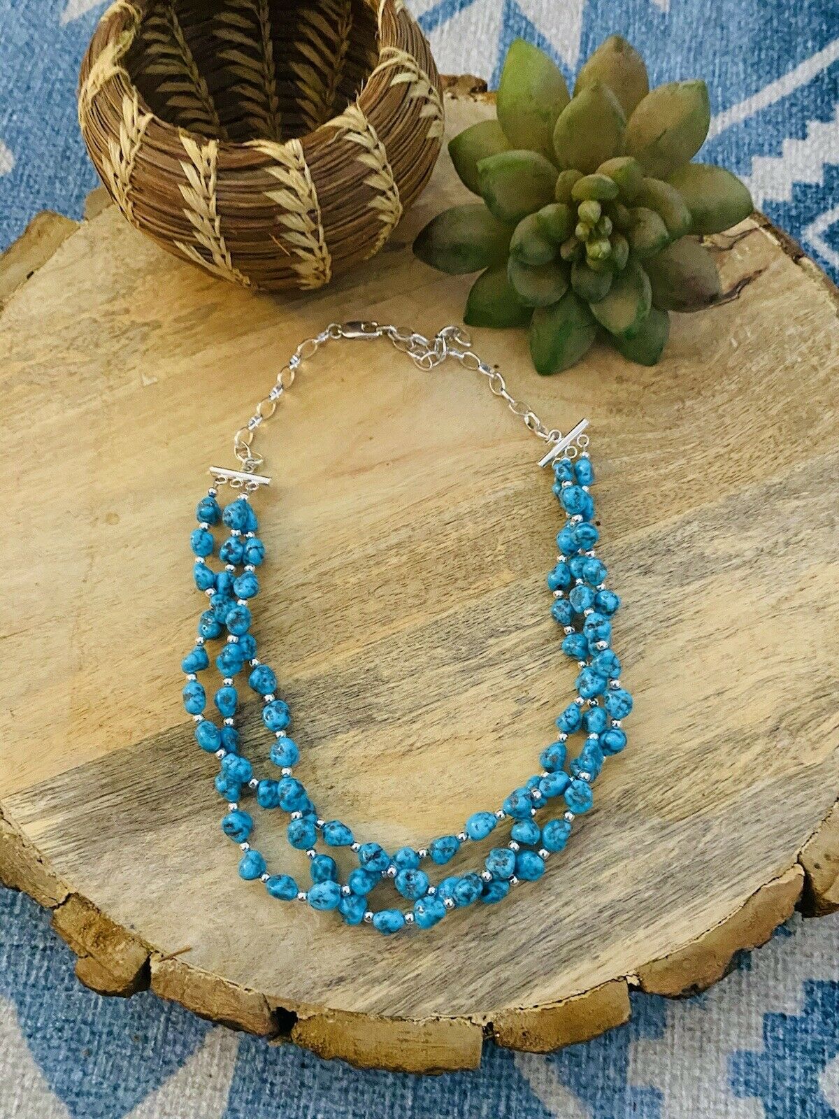Handcrafted Sterling Silver & Natural Sleeping Beauty Turquoise Nugget  Necklace
