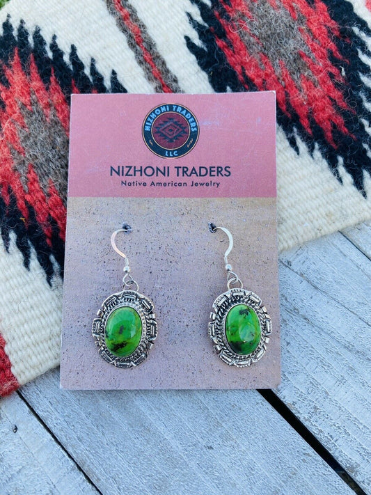 Handcrafted Sterling Silver Gaspeite Dangle Earrings Signed