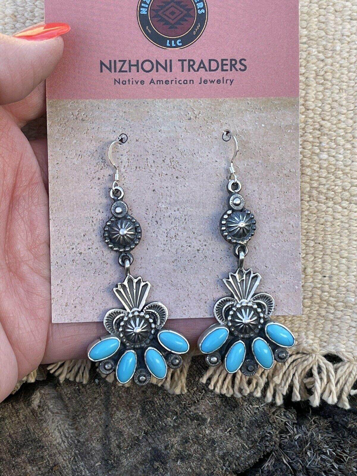 M & R Calladitto Navajo Turquoise Sterling Silver Dangle Earrings