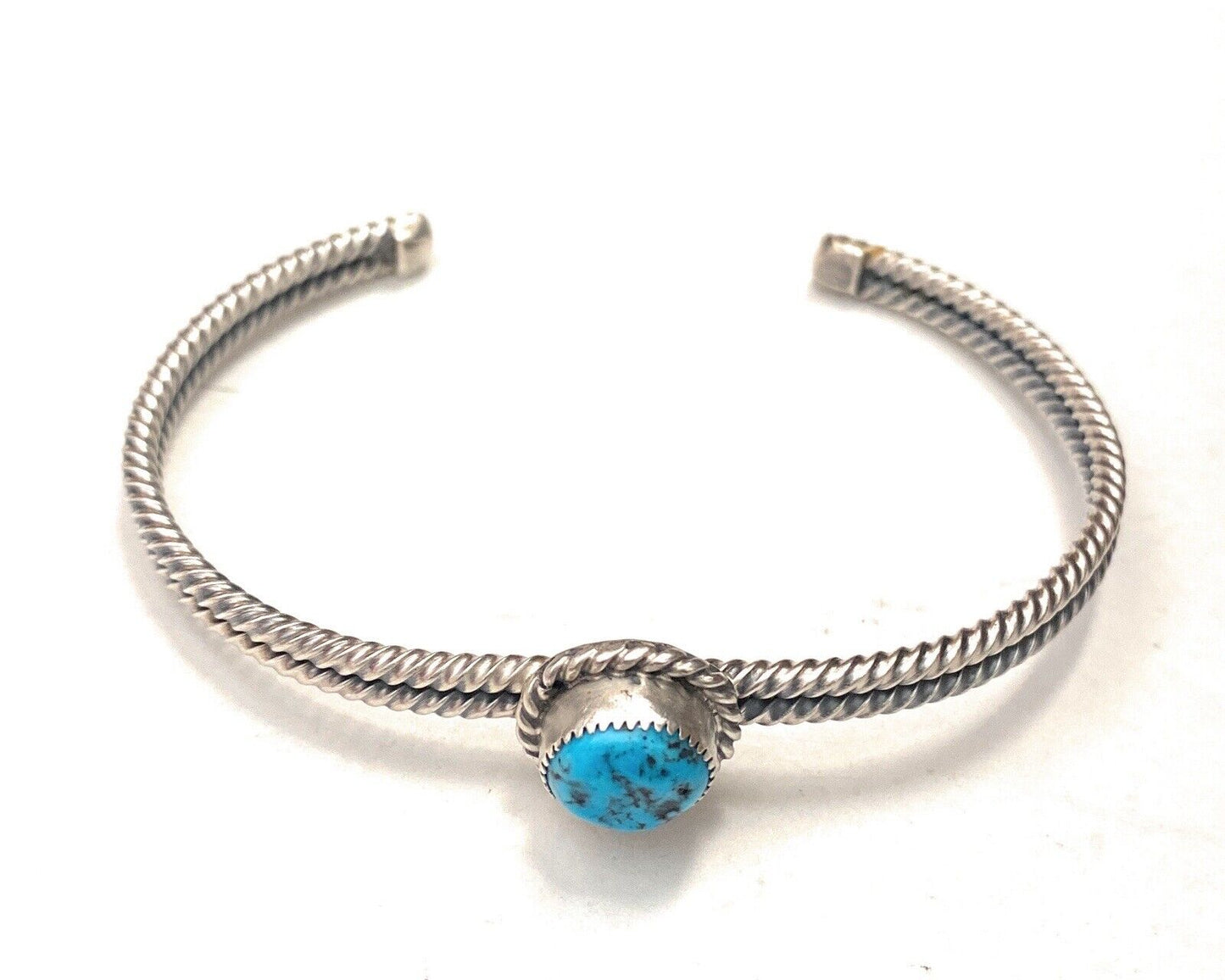 Handcrafted Sterling Silver & Kingman Turquoise Cuff Bracelet Signed