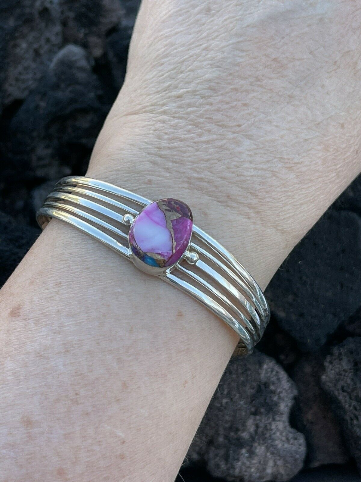 Handcrafted Pink Dream Mojave Sterling Silver Custom Cuff
