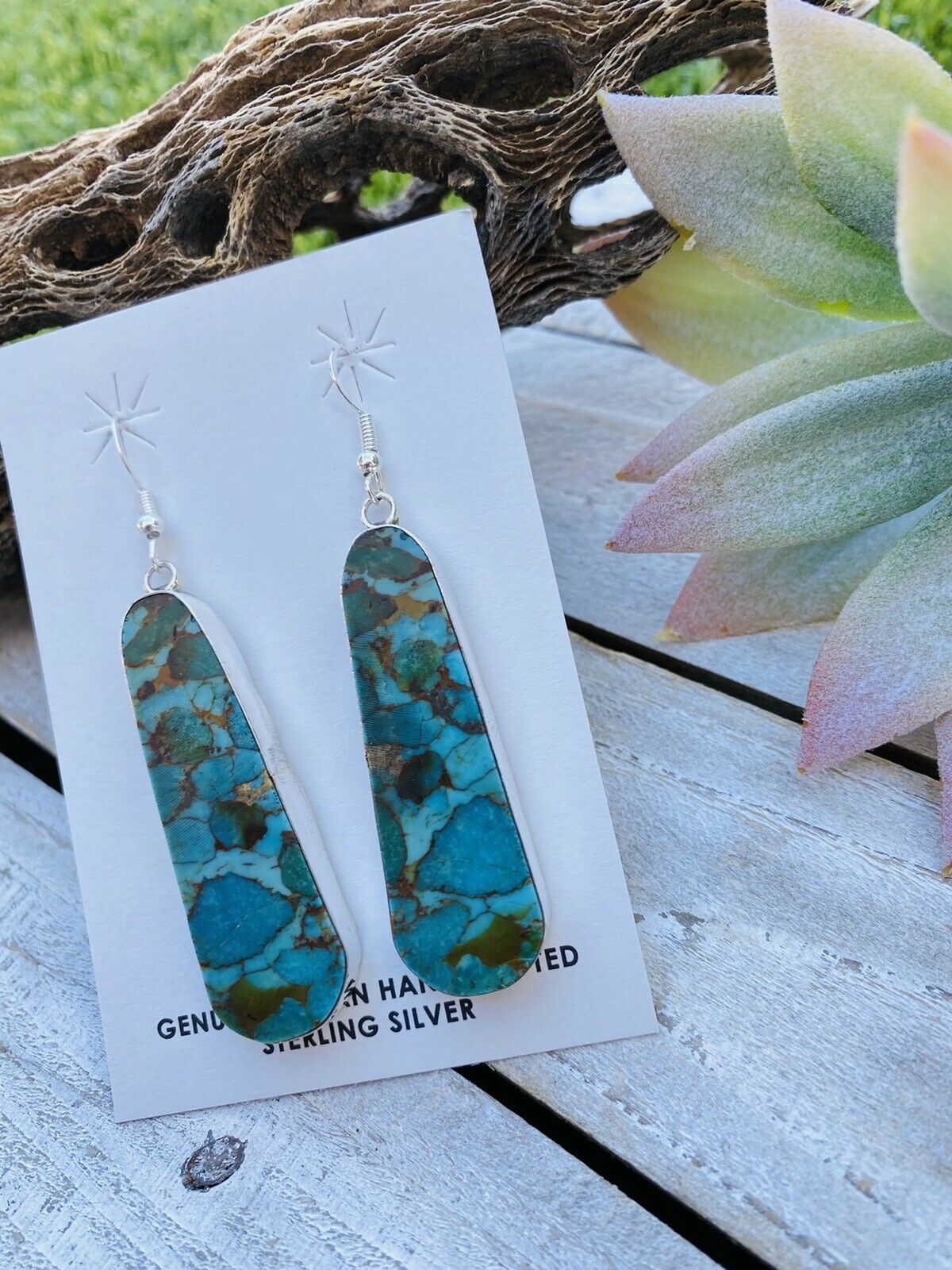 Sterling Silver & Turquoise Slab Dangle Earrings