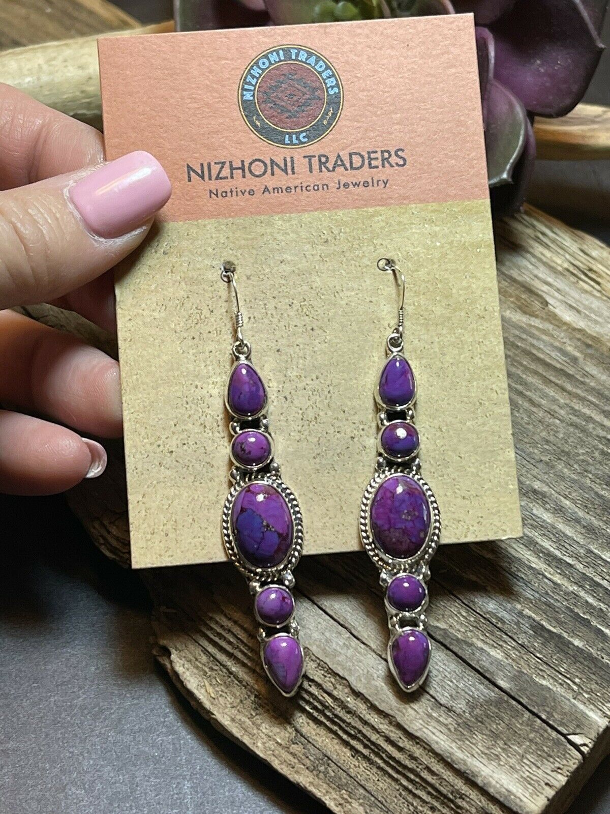 Handcrafted Sterling Silver Purple Mojave Dangle Fancy Earrings Signed
