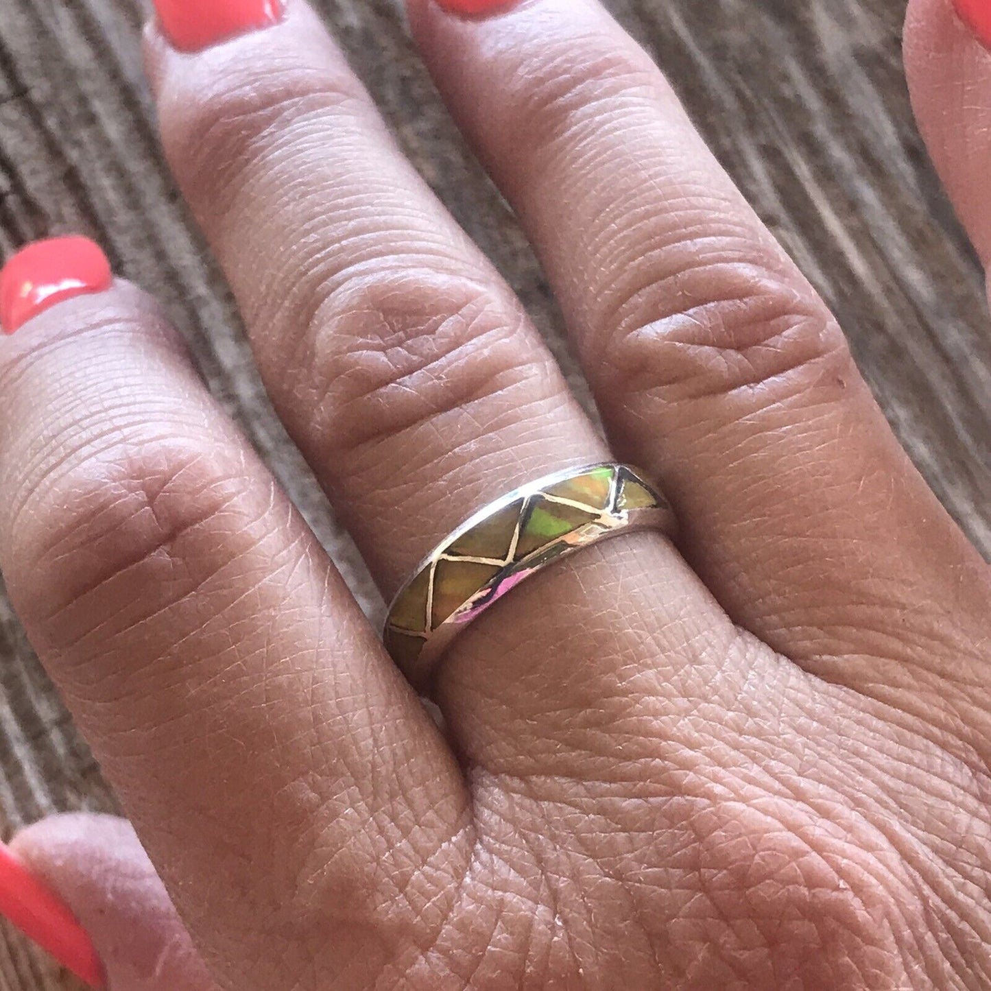 Handcrafted Sterling Silver Yellow Opal Band Ring
