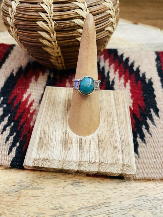 Handcrafted Turquoise & Sterling Silver Ring Size 5.25