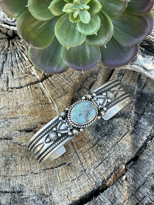 Handcrafted Golden Hills Turquoise Sterling Silver Bracelet Cuff By Artist Piasso