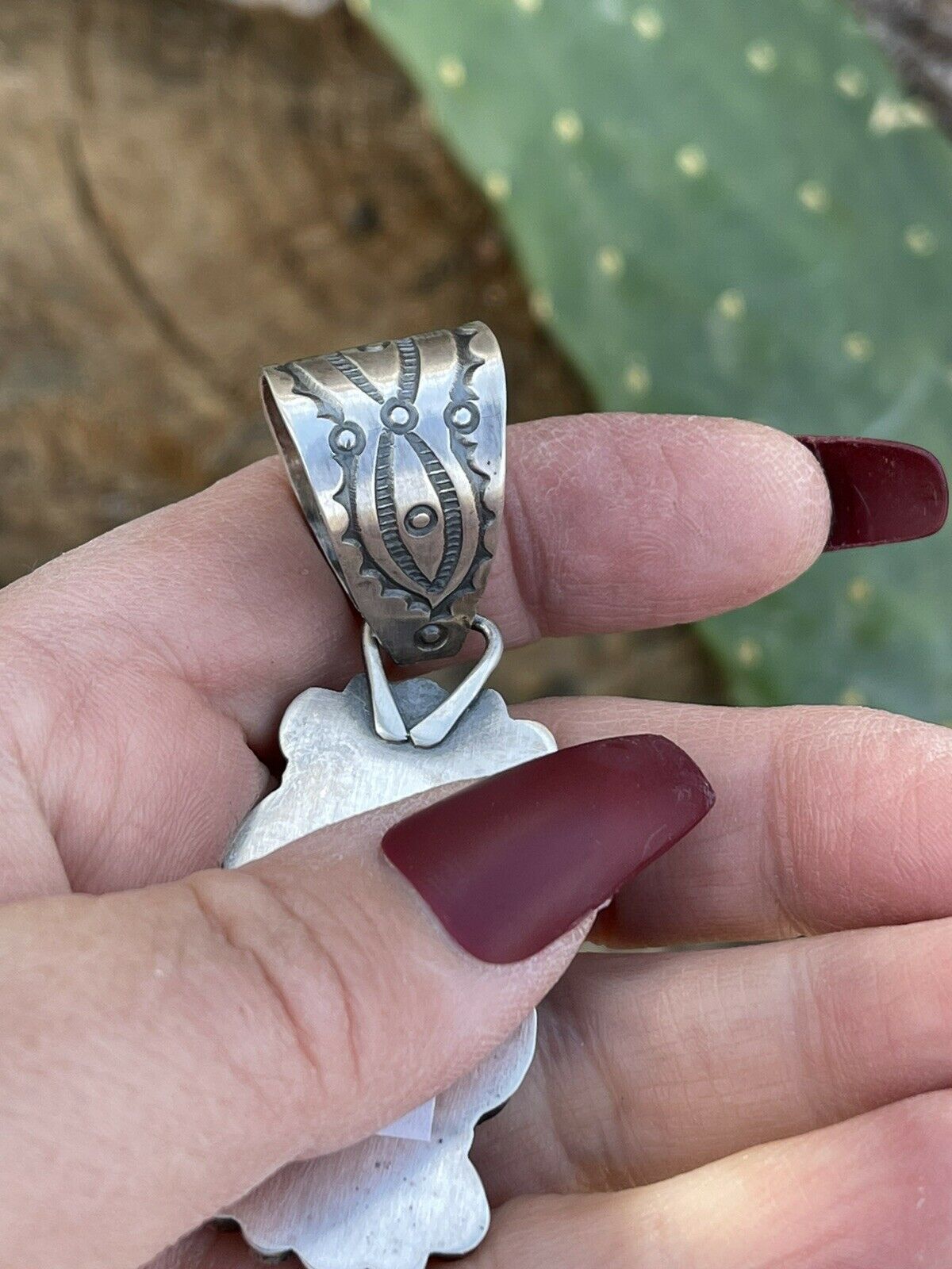 Handcrafted Sterling Kingman Web Turquoise & Red Coral Pendant Taos Collection