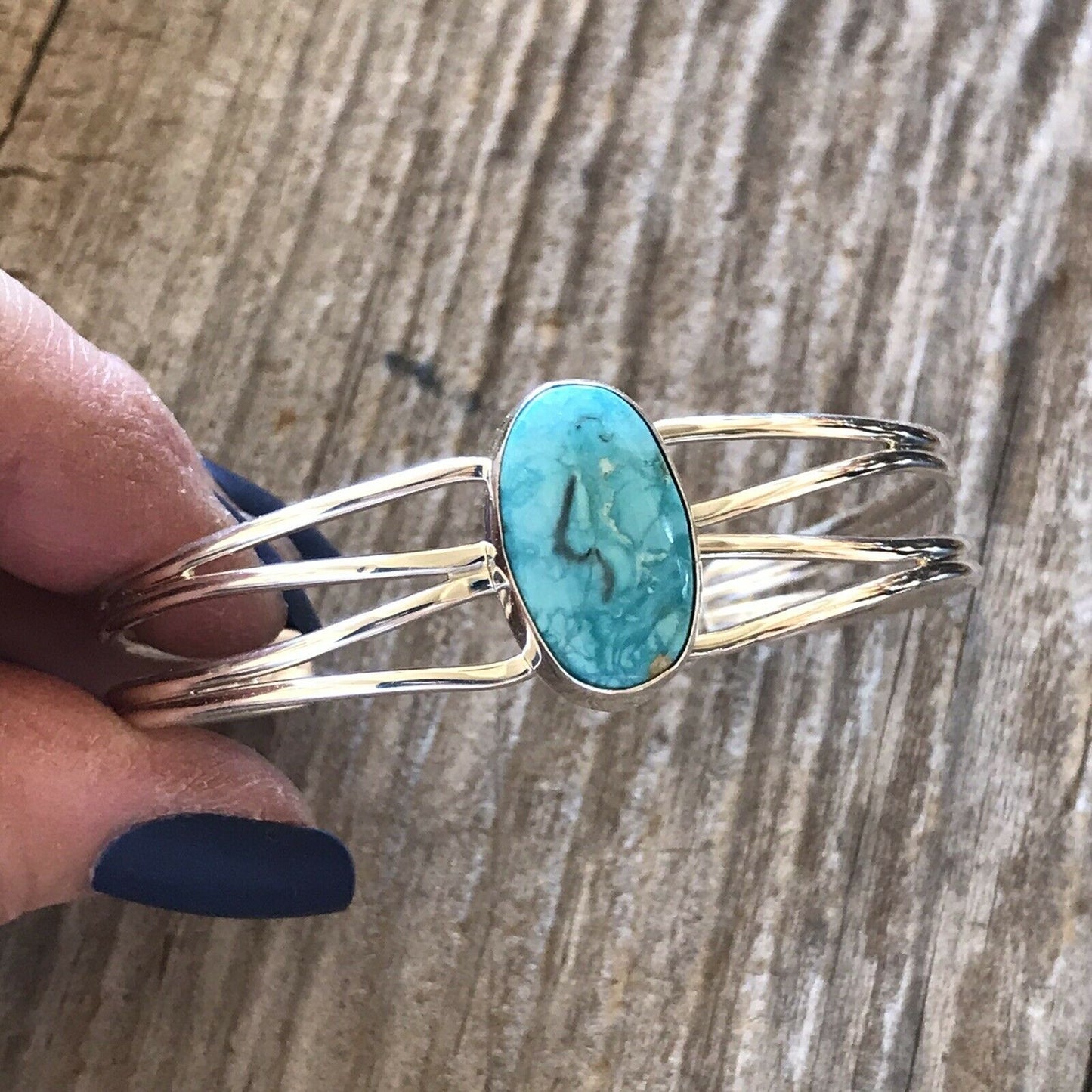 Navajo Sterling Silver & Bright Turquoise Stacker Cuff Bracelet By J. Begay