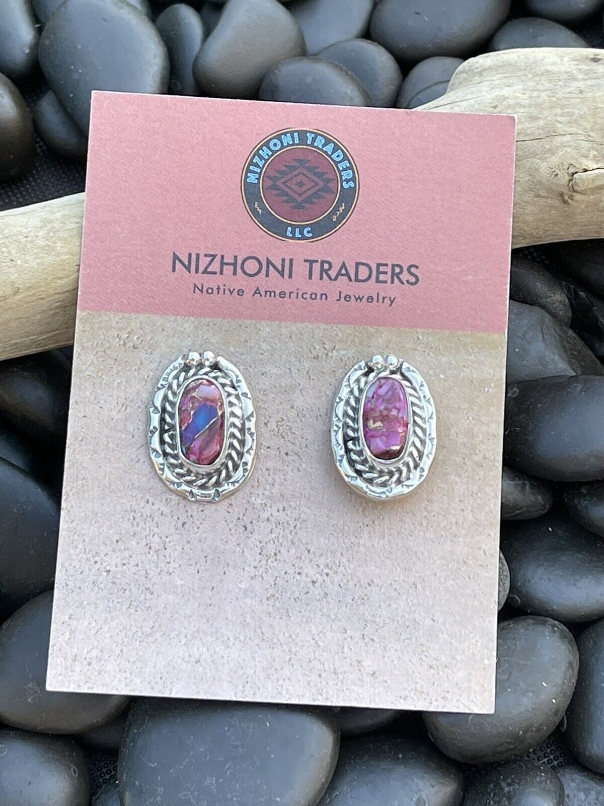 Navajo Pink Dream Mojave & Sterling Silver oval Stud Earrings