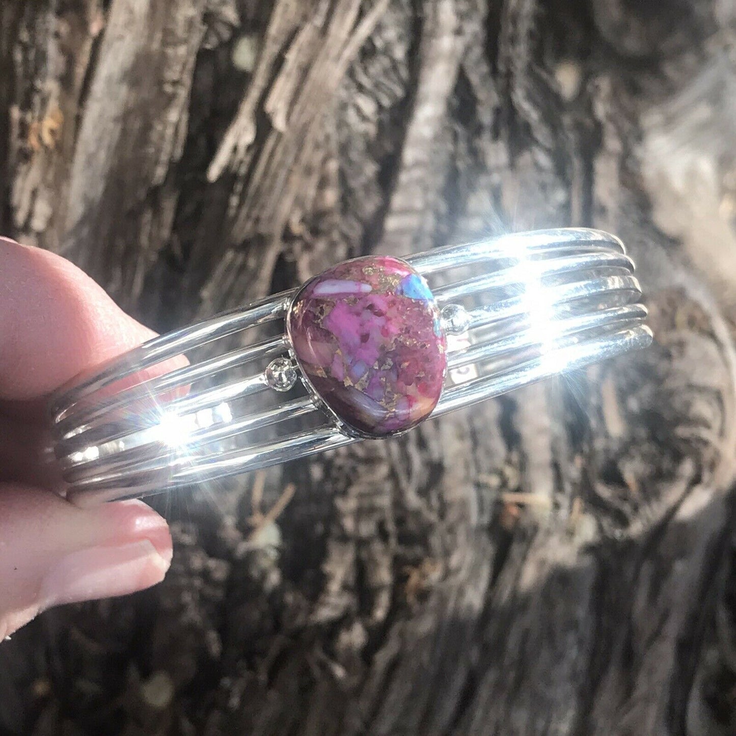 Handcrafted Pink Dream Mojave Sterling Silver Custom Cuff
