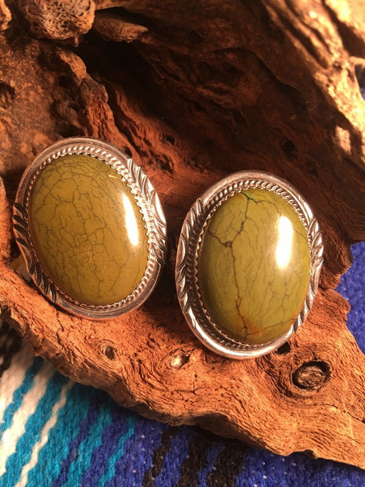 Navajo Sterling Silver & Turquoise Post Earrings Signed