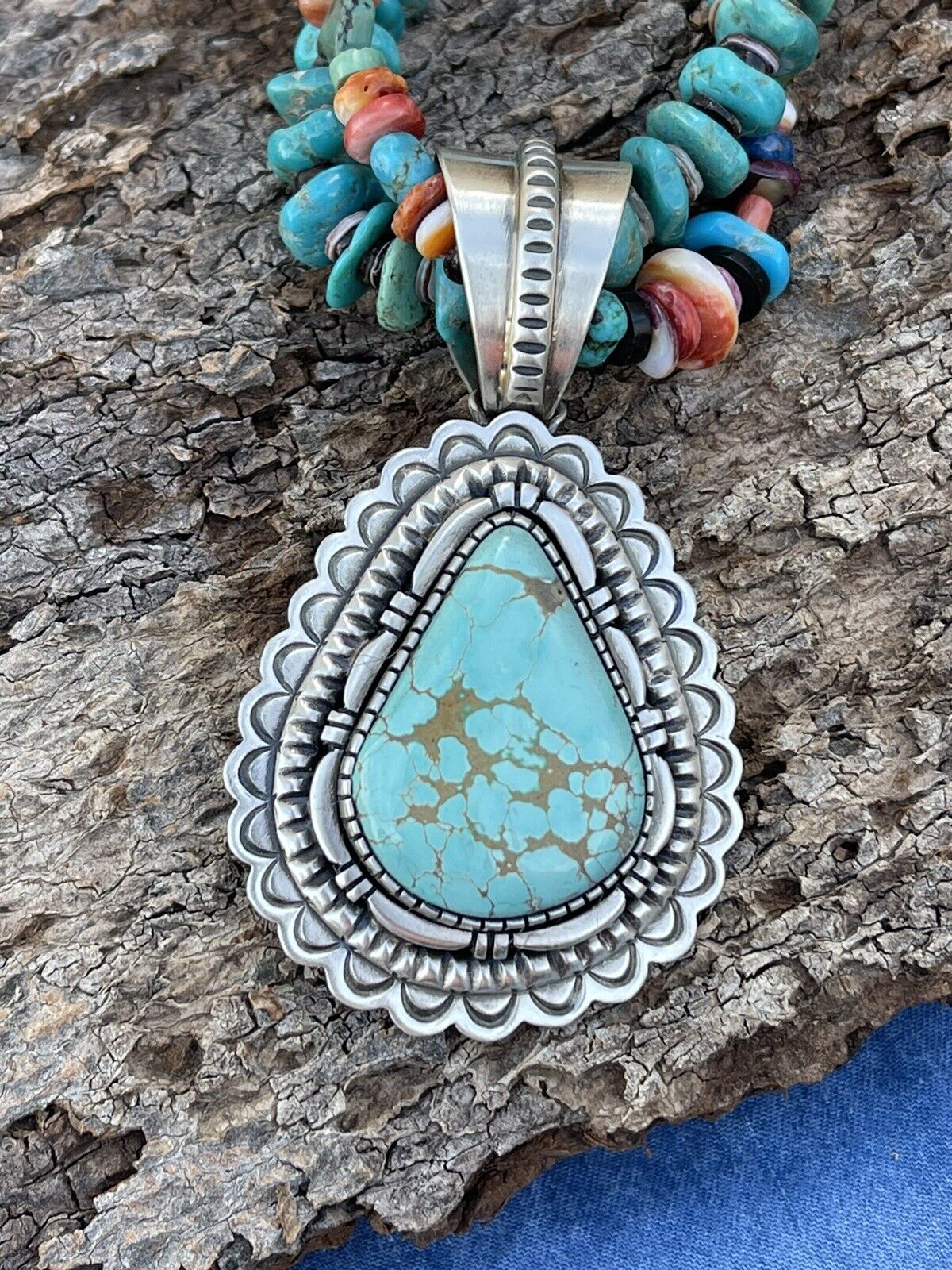 Handcrafted Number 8  Turquoise & Sterling Silver Jumbo Pendant Signed