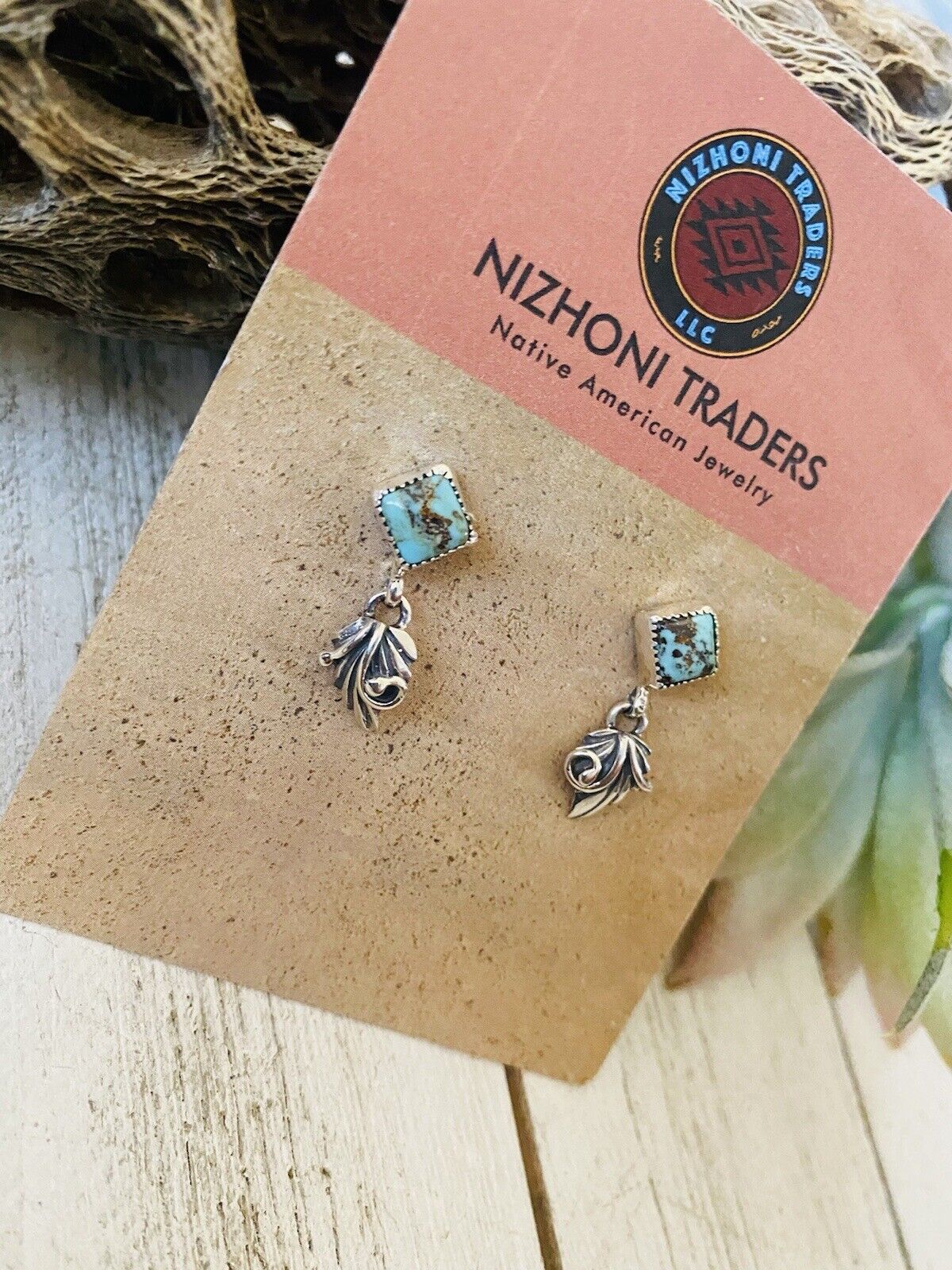 Navajo Turquoise & Sterling Silver Square Dangle Earrings