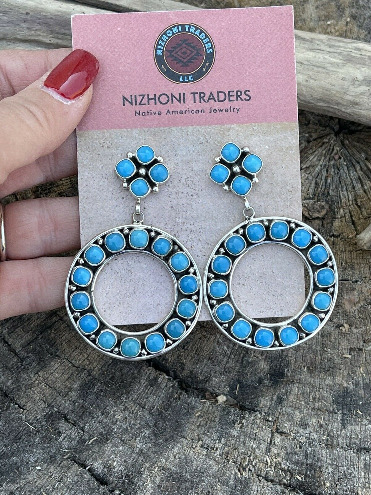Navajo Natural Sleeping Beauty Turquoise Sterling Dangle Earrings Artist