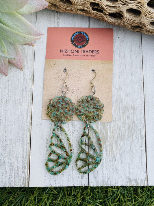 Handcrafted Turquoise & Resin Butterfly Wing Dangle Earrings