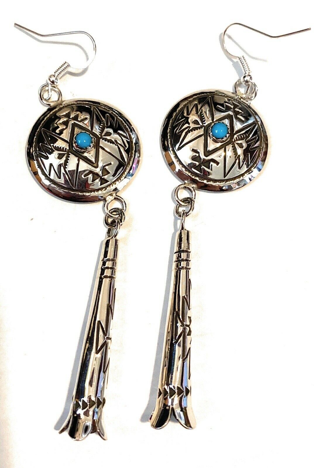 Navajo Turquoise & Sterling Silver Concho Dangle Earrings