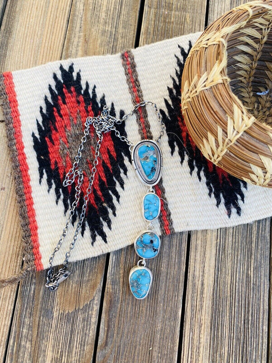 Handcrafted Sterling Silver & Kingman Turquoise Lariat Necklace