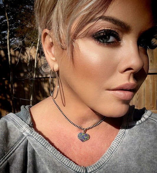 Handcrafted Iridescent Green Opal & Sterling Silver Heart Pendant
